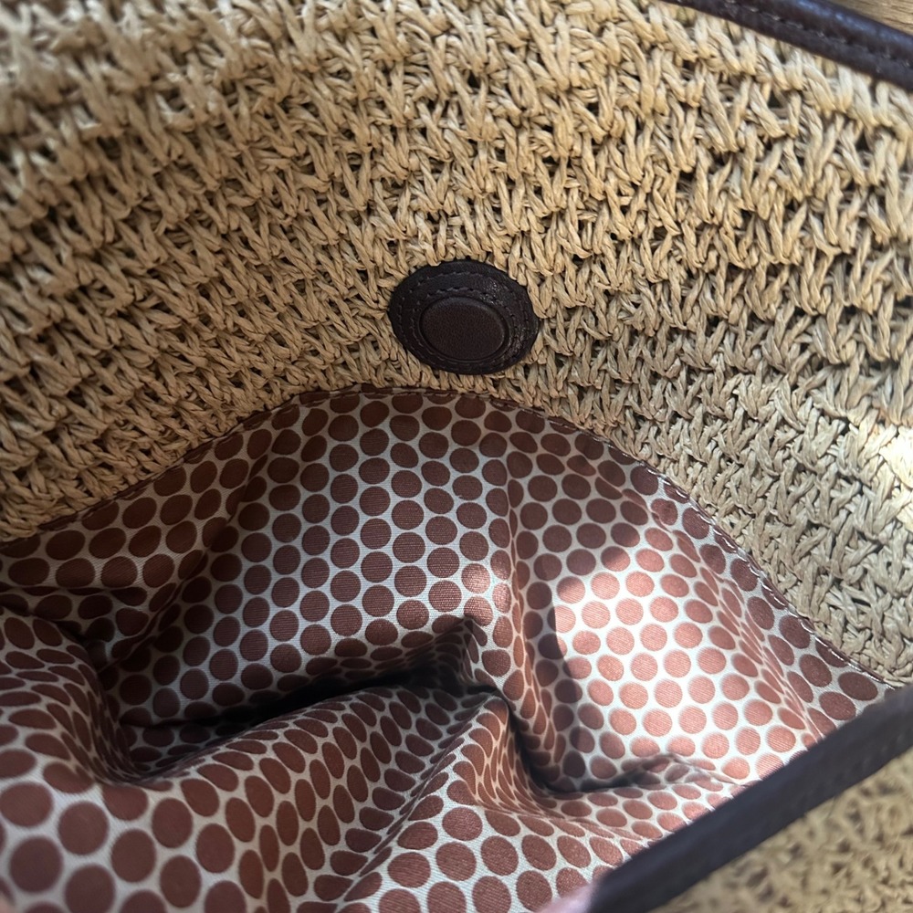 Brighton Straw Crossbody Bag Brown Faux Croc Leather Trim Heart Accents Boho Y2K - Picture 11 of 11